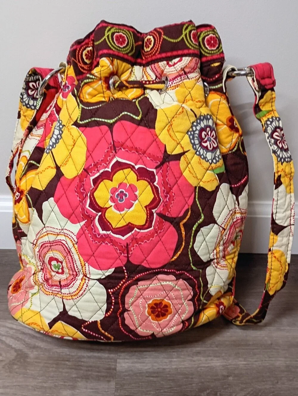 Nwt Vera Bradley Vintage Floral Buttercup Quick Draw String Bucket Handbag